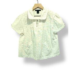 Grace Dane Lewis White Eyelet Lace Top – Size Medium – 100% Cotton Cottagecore